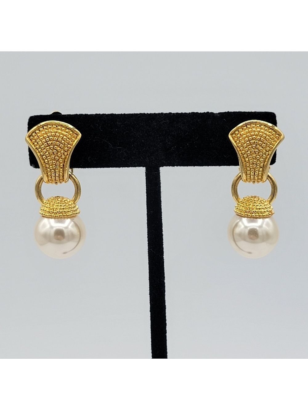Etruscan Style Earrings Gold & Pearl #2801